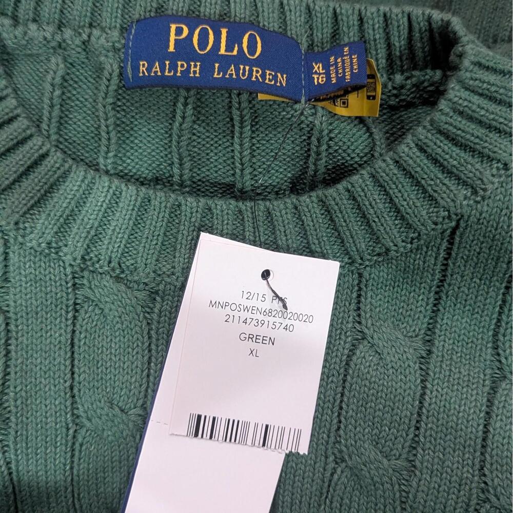 Polo Ralph Lauren Men’s Cable-Knit Cotton Crewneck Sweater Hunter Green XL NWT - Picture 4 of 7